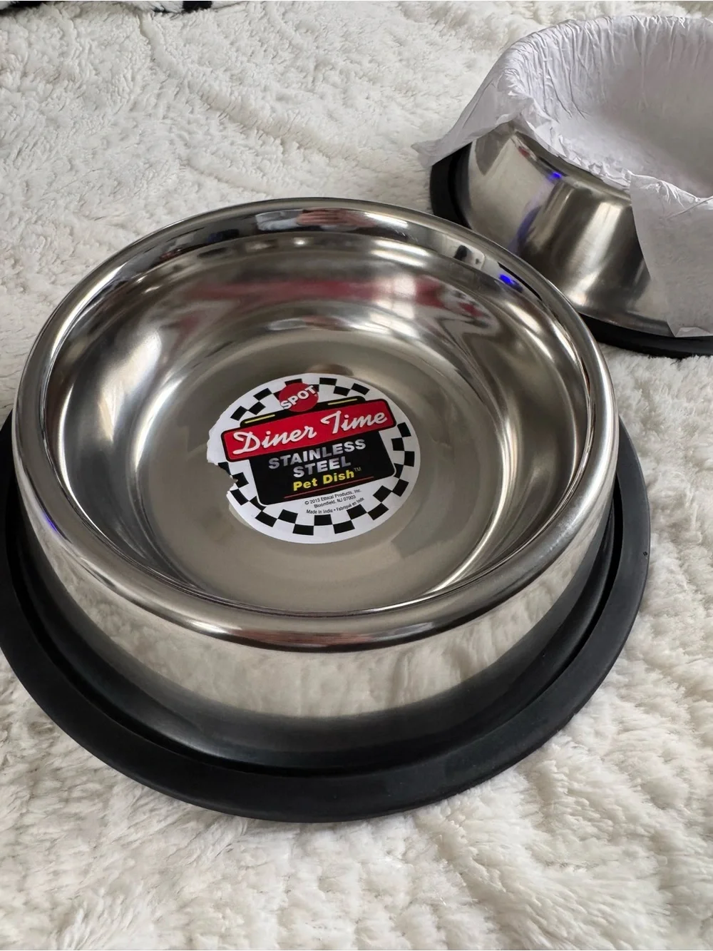 Stainless Steel Pet Bowl - Silver with Black Base (Set of 2)